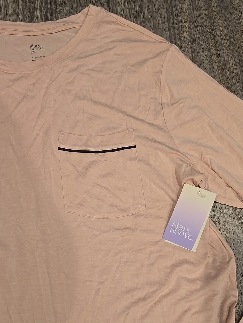 stars above Light Pink Pocket Tee with Contrast Trim